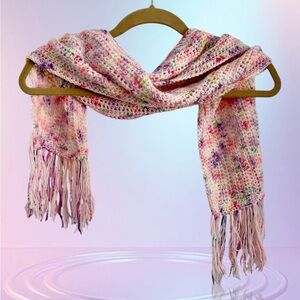 Handmade Multicolor Crochet Scarf with Fringe